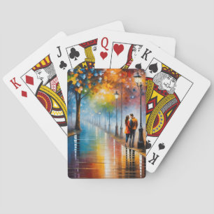 Colorful Romantic Couple Street Night Painting  Playing Cards