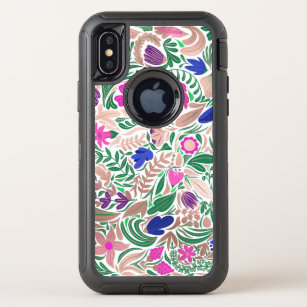 Colorful Rose Gold Floral Leaf Illustrations OtterBox Defender iPhone X Case