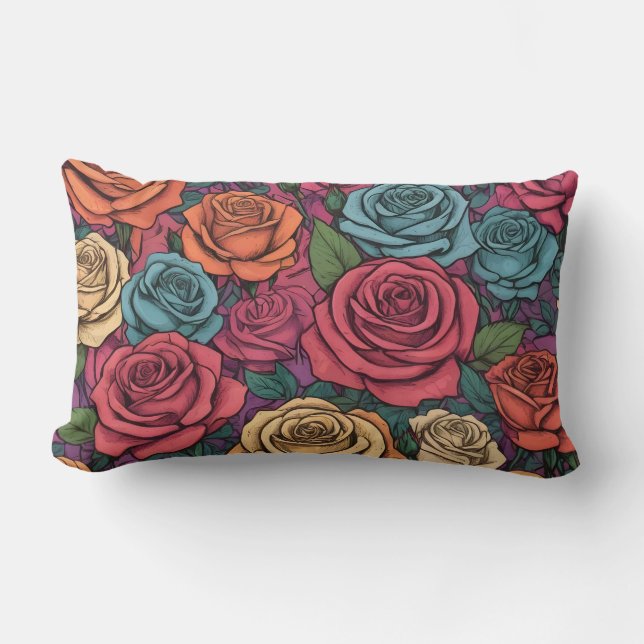 Colorful rose pattern lumbar pillow (Front)