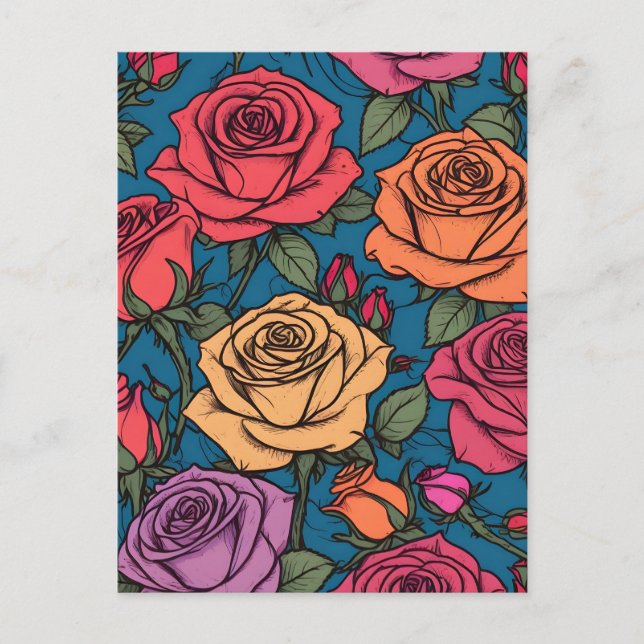 Colorful roses illustration postcard (Front)