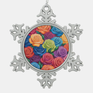 Colorful roses pattern snowflake pewter christmas ornament