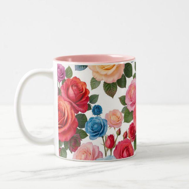 Colorful roses pattern Two-Tone coffee mug (Left)