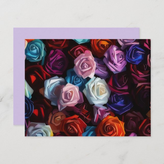 Colorful Roses Rose Art Bouquet Note Card Set (Front/Back)