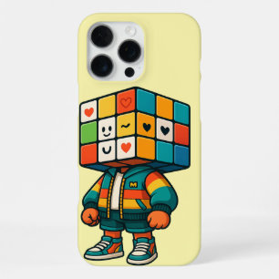 Colorful Rubik Cube Head Character Sticker iPhone 16 Pro Max Case