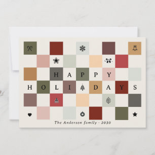 Colorful Rustic Cute Happy Holidays Checkerboard  Holiday Card
