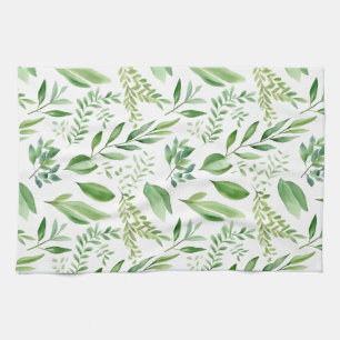   Colorful Rustic Eucalyptus Watercolor Leaves  Kitchen Towel