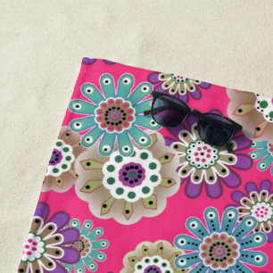 Colorful rustic floral pattern retro  beach towel