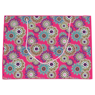 Colorful rustic floral pattern retro large gift bag