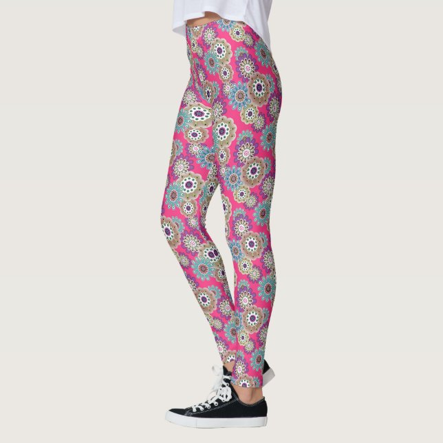 Colorful rustic floral pattern retro  leggings (Left)