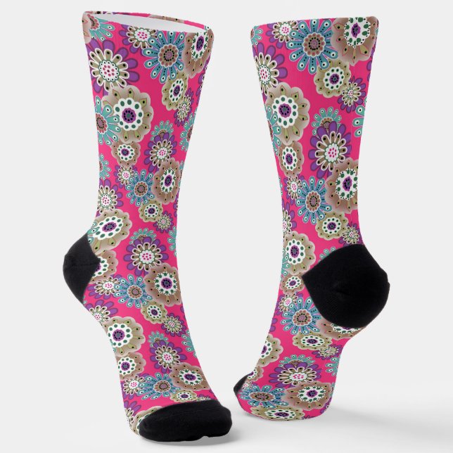 Colorful rustic floral pattern retro  socks (Angled)