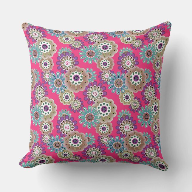 Colorful rustic floral pattern retro  throw pillow (Front)