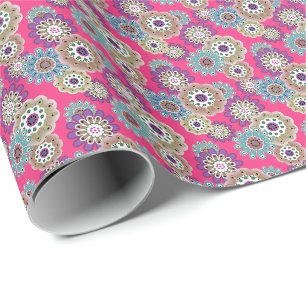 Colorful rustic floral pattern retro wrapping paper