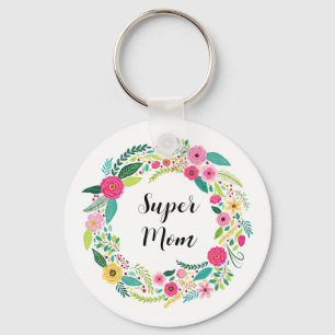 Colorful Rustic Floral Wreath Keychain