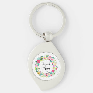 Colorful Rustic Floral Wreath Keychain