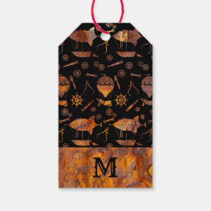 Colorful Rusty Steampunk Airships Monogram Gift Tags