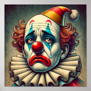 Colorful Sad and Crying Usually Happy Clown Poster