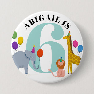 Colorful Safari Animals Birthday Name and Age 3 Inch Round Button