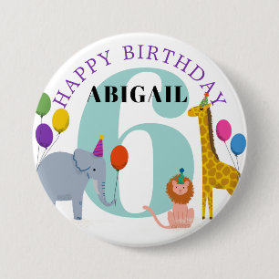 Colorful Safari Animals Happy Birthday Name Year 3 Inch Round Button