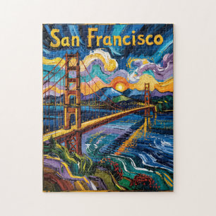 Colorful San Francisco California Van Gogh Vintage Jigsaw Puzzle