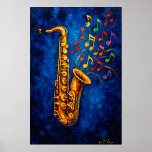 Colorful Saxophone Music Notes Poster
