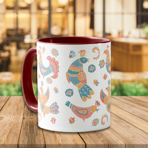Colorful Scandinavian Bird Pattern Mug