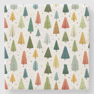Colorful Scandinavian Style Christmas Tree Pattern Stone Coaster