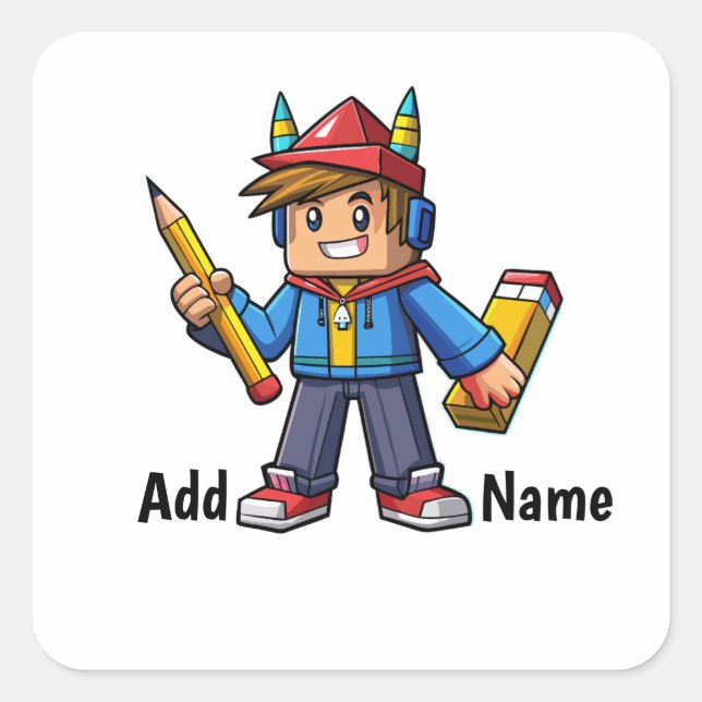 Colorful school cartoon square sticker (Front)