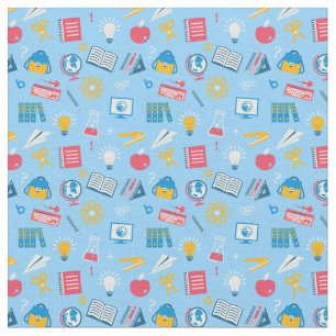 Colorful school classroom themed pattern fabric
