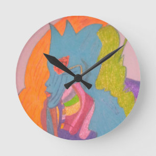 Colorful Sci-fi Fantasy Female Creature Round Clock