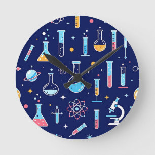 Colorful Science Lab Pattern Modern Chemistry  Round Clock
