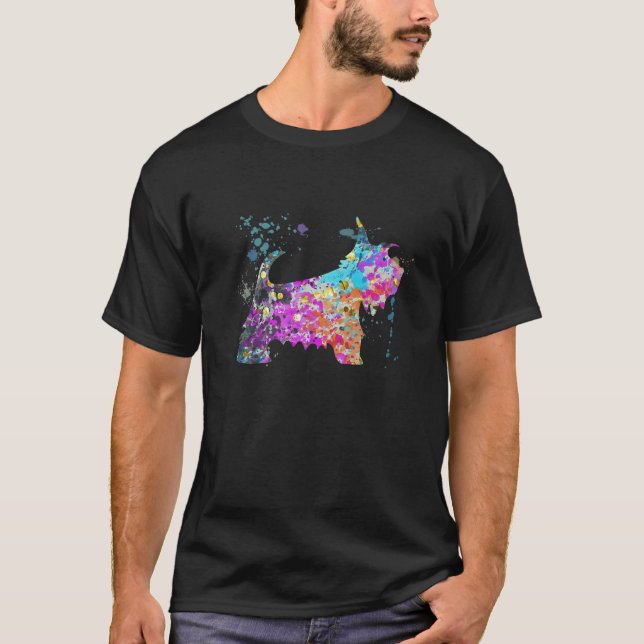 Colorful Scottish Terrier  Dog Scottish Terriers T-Shirt (Front)