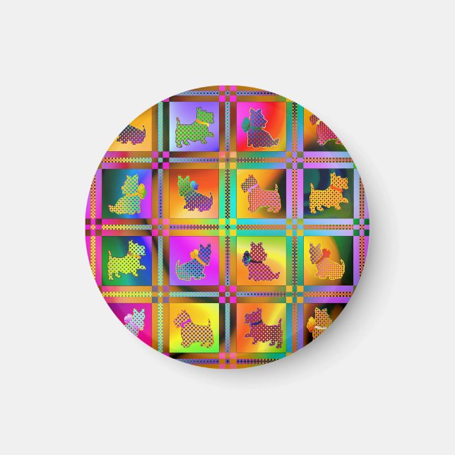   Colorful  Scottish Terriers with Plaid Pattern Magnet (Front)