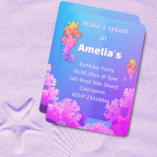 Colorful Seahorse Party Invitation