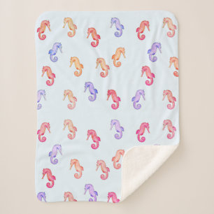 Colorful Seahorses Pattern  Sherpa Blanket