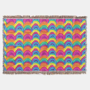Colorful Seamless Rainbow and Wave Pattern Throw Blanket