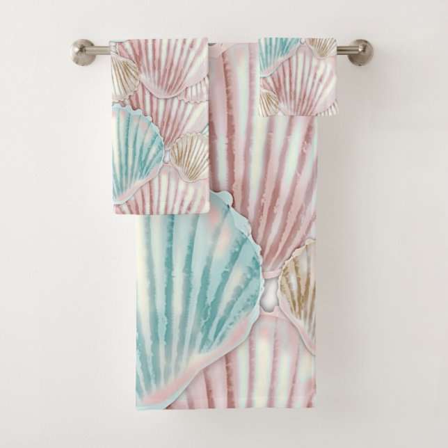 Colorful Seashell Cluster Bath Towel Set (Insitu)
