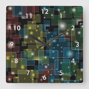 Colorful Semi-Transparent Squares with Stars Square Wall Clock