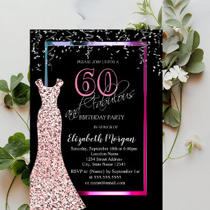 Colorful Sequins Rose Gold Dress 60th Birthday Invitation