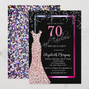 Colorful Sequins Rose Gold Dress 70th Birthday Invitation