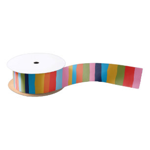 Colorful Serrate Stripes Painted Boho Pattern Satin Ribbon