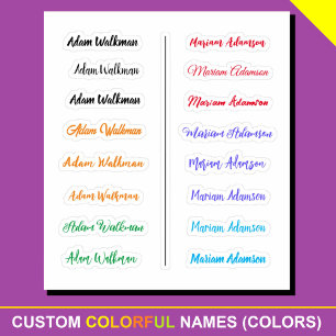 (Colorful Set of 16) Elegant Script Name Stickers