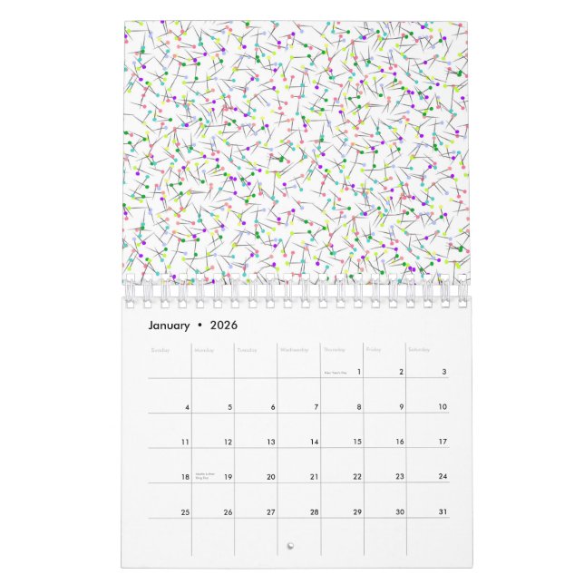 Colorful Sewing Pins White Dressmaker Seamstress Calendar (Jan 2026)