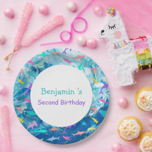 Colorful shark under the sea School Party Birthday Paper Plate