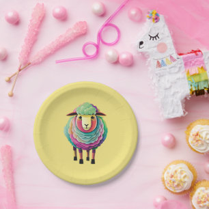 Colorful Sheep Illustration Paper Plate