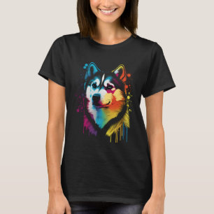 Colorful Siberian Husky Face Painting  Animals Dog T-Shirt