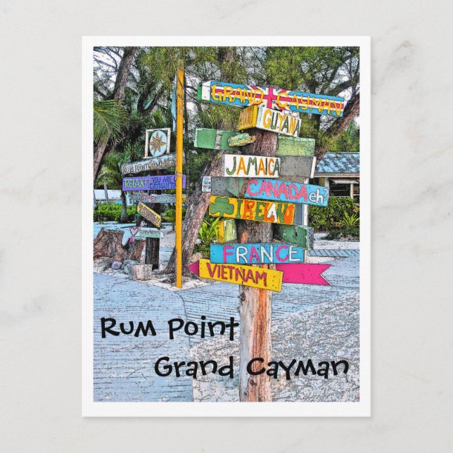 COLORFUL SIGNAGE (COUNTRIES) RUM POINT, GR.CAYMAN POSTCARD (Front)