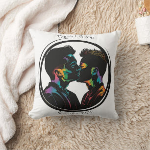 Colorful Silhouette of Gay Couple Personalized Throw Pillow