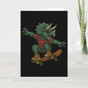 Colorful Skateboarding Triceratops Dinosaur Design Card