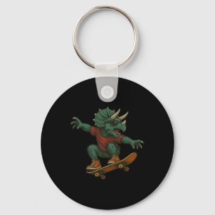 Colorful Skateboarding Triceratops Dinosaur Design Keychain