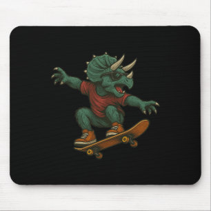 Colorful Skateboarding Triceratops Dinosaur Design Mouse Pad